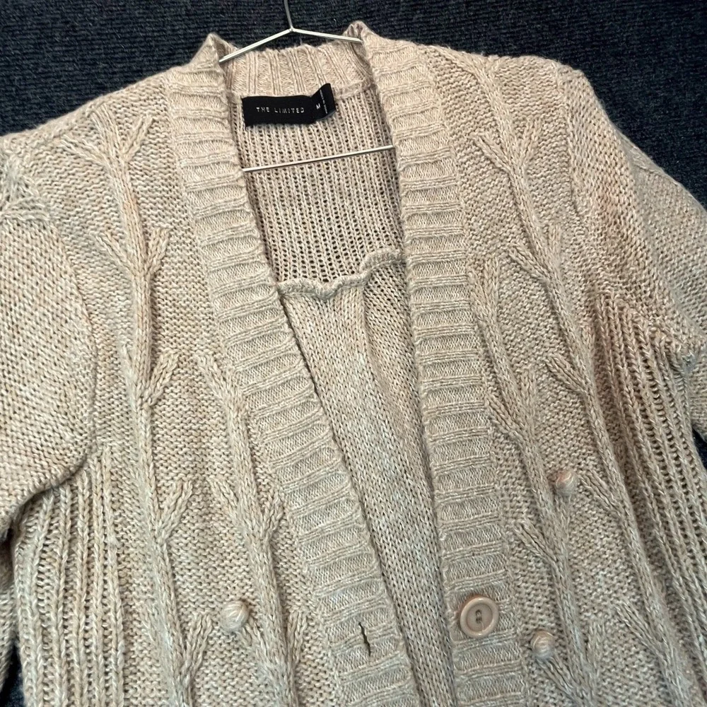 The Limited Longline Cardigan Duster M Camel Brown Wool Blend Cable Knit Peasant